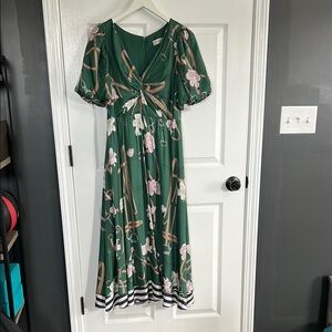 Elegant Green Floral Dress